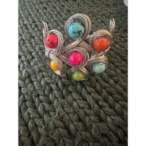 Vintage Wire wrapped Gemstone Colorful Bracelet